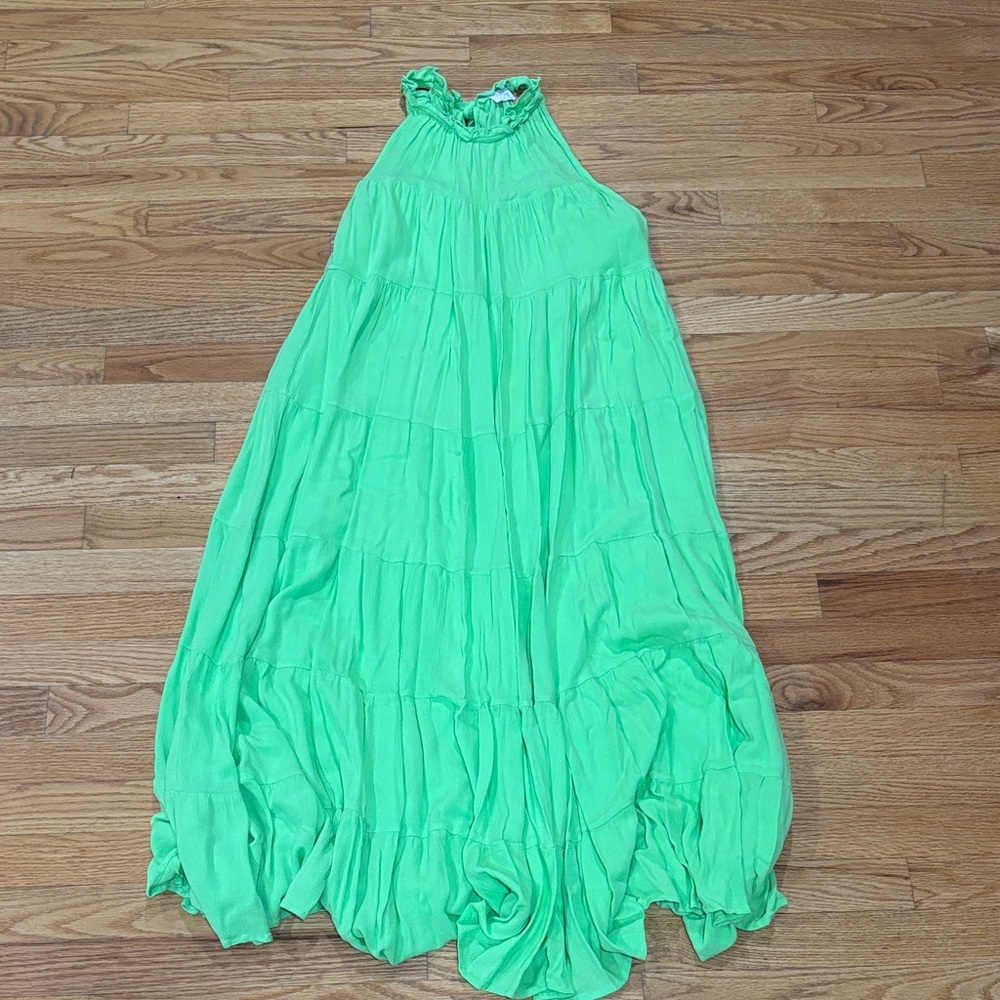 Pink Lily Vibrant Green Ruffled Flowy Dress
